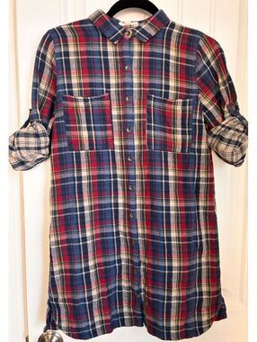 Steezyer Women's Plaid Button-Up Shirt Dress Size Small 100% Cotton